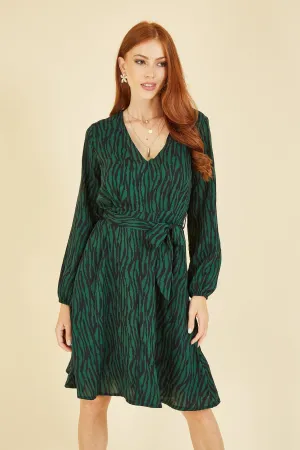 Mela London Green Zebra Belted Midi Dress