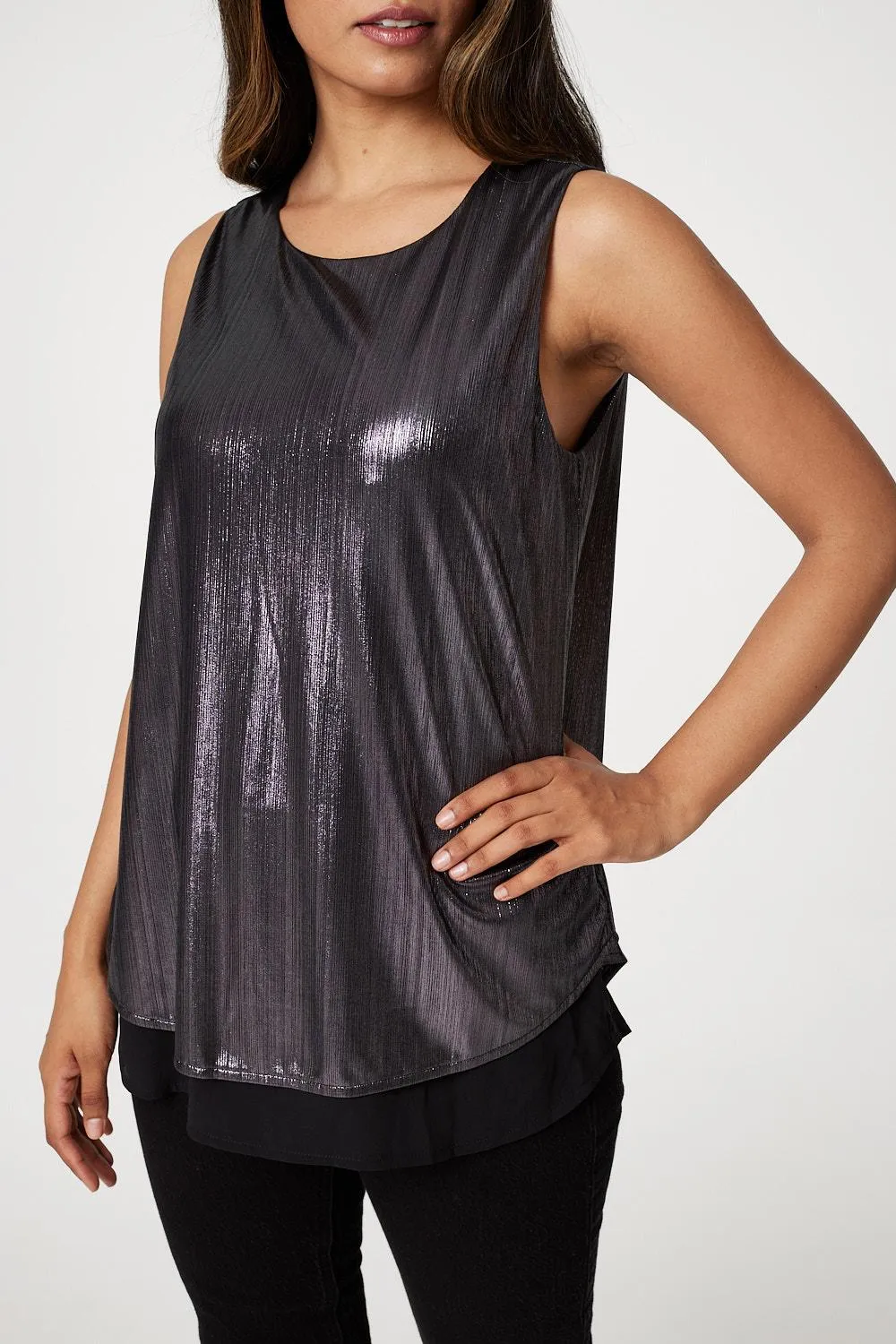 Metallic Sleeveless Layered Top