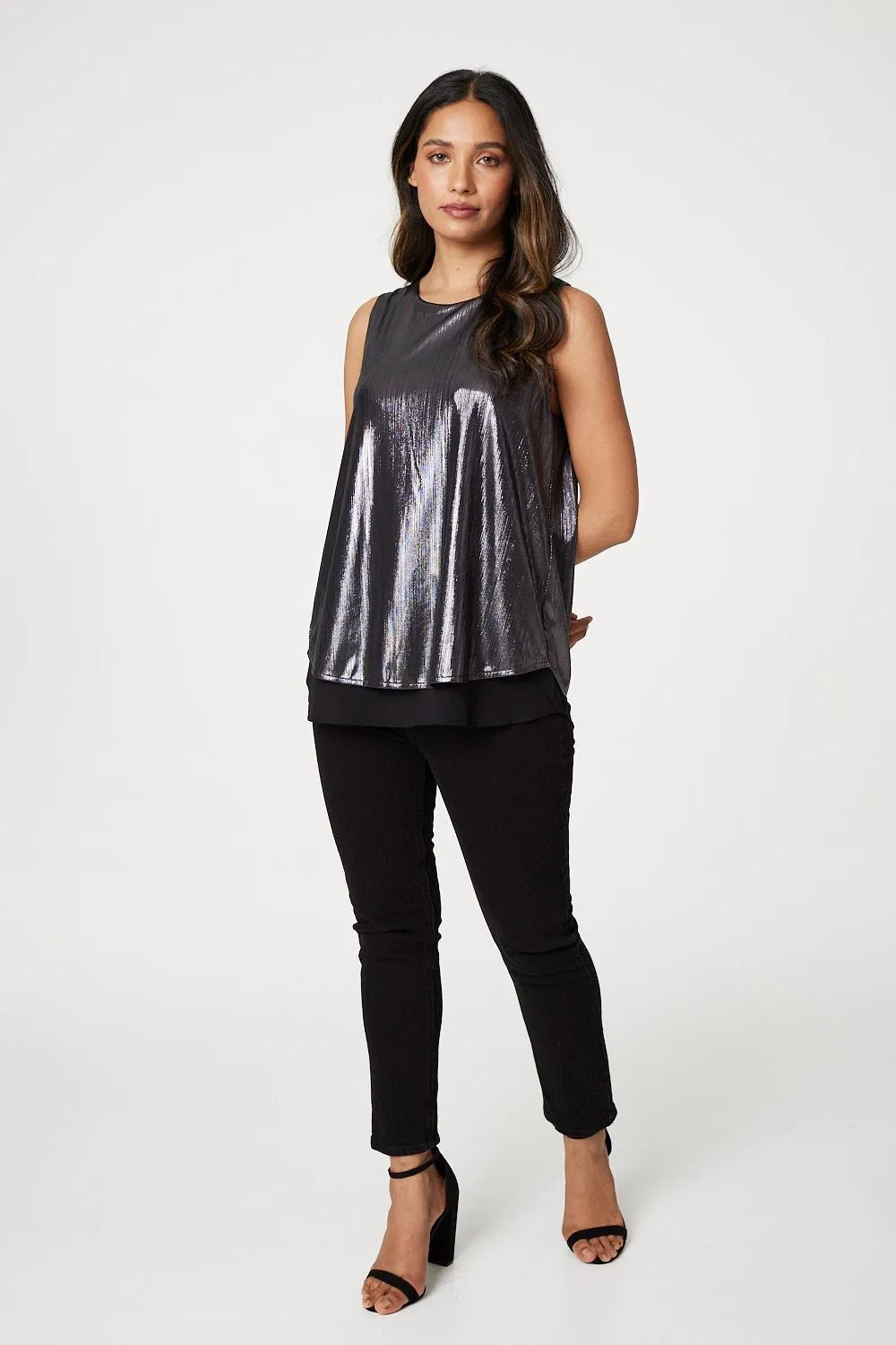 Metallic Sleeveless Layered Top