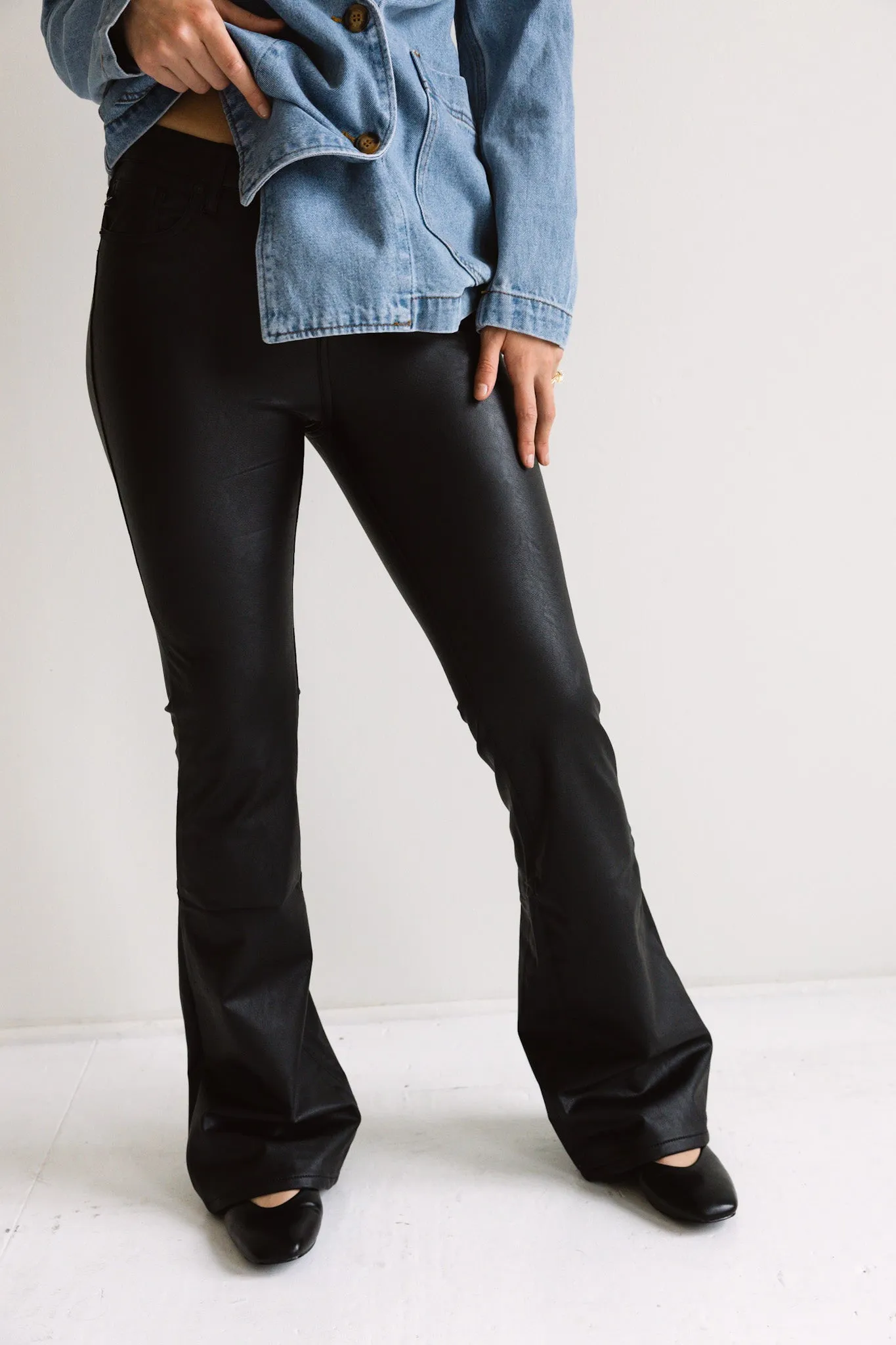 Mid-Rise Flared Faux Leather Pants