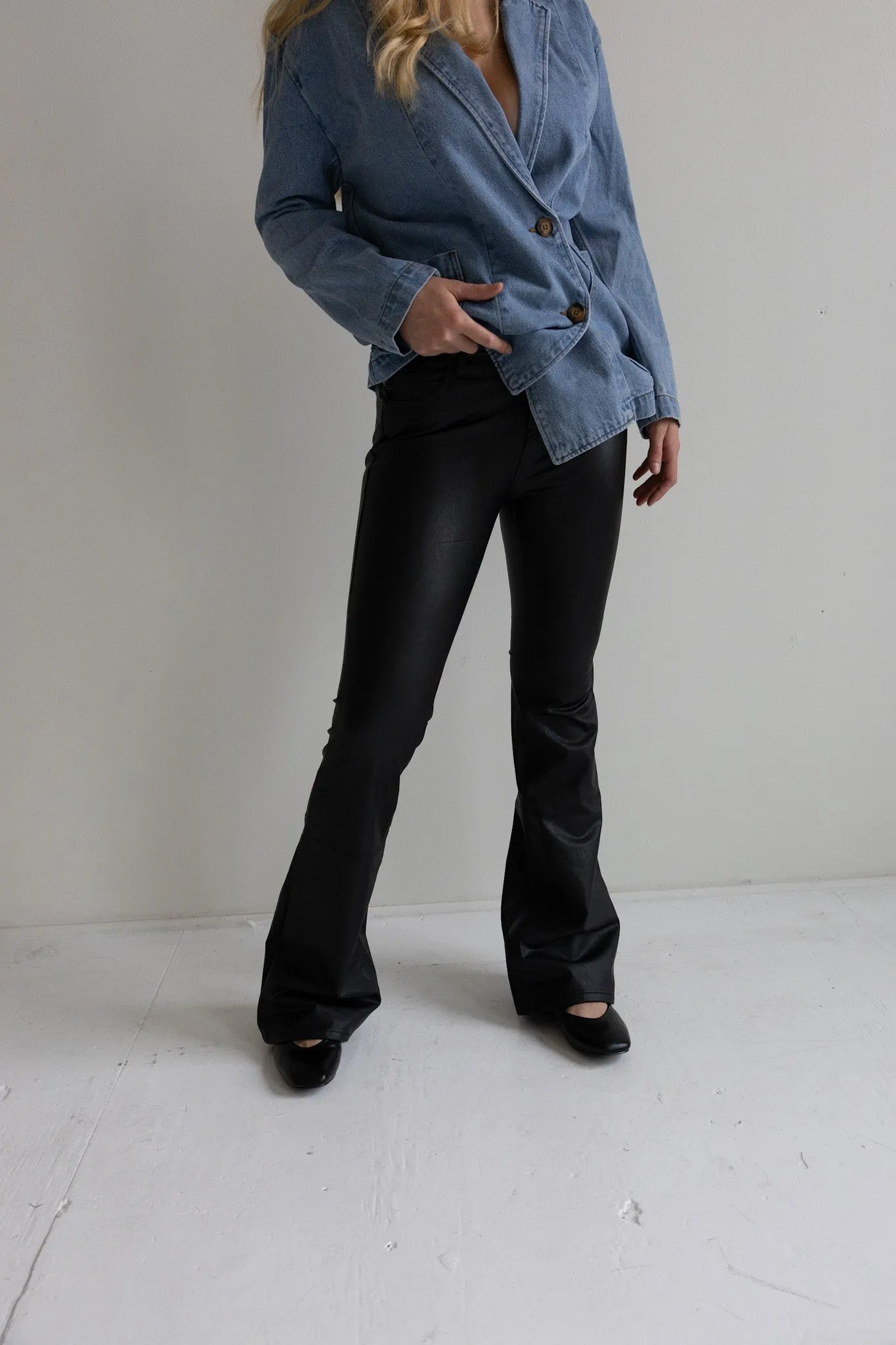 Mid-Rise Flared Faux Leather Pants