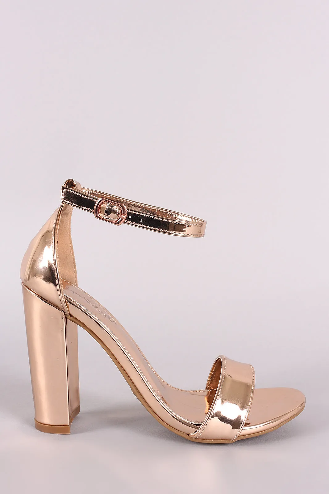 Mirror Metallic Ankle Strap Open Toe Chunky Heel