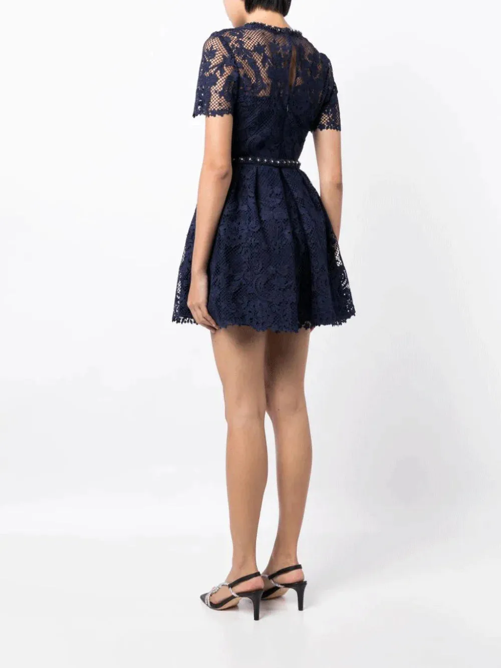 Navy Lace Embellished Mini Dress