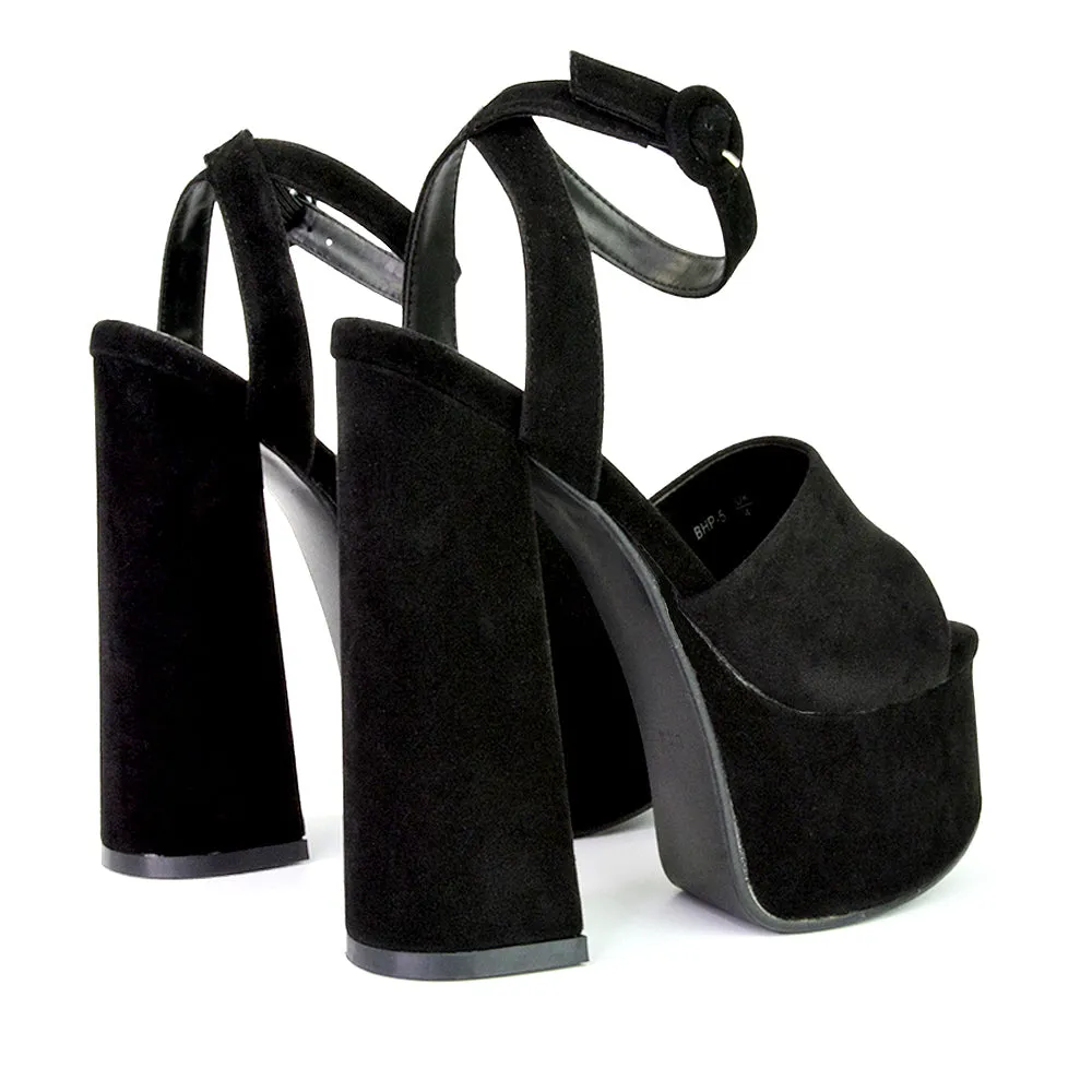 Pennie Strappy Super High Platform Shoes With a Chunky Heel in Blue