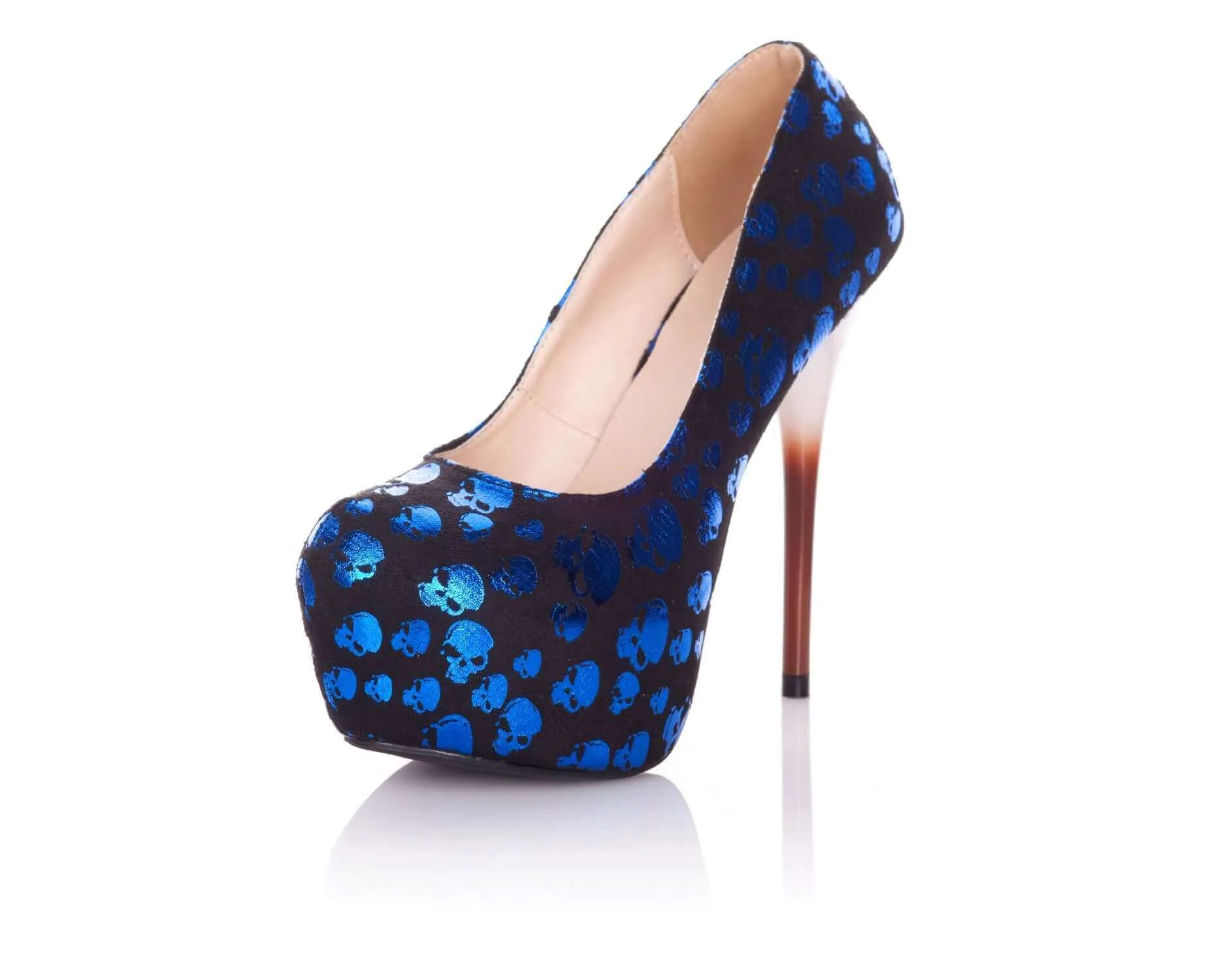 Playgirl Shiny Blue Skull Shoes