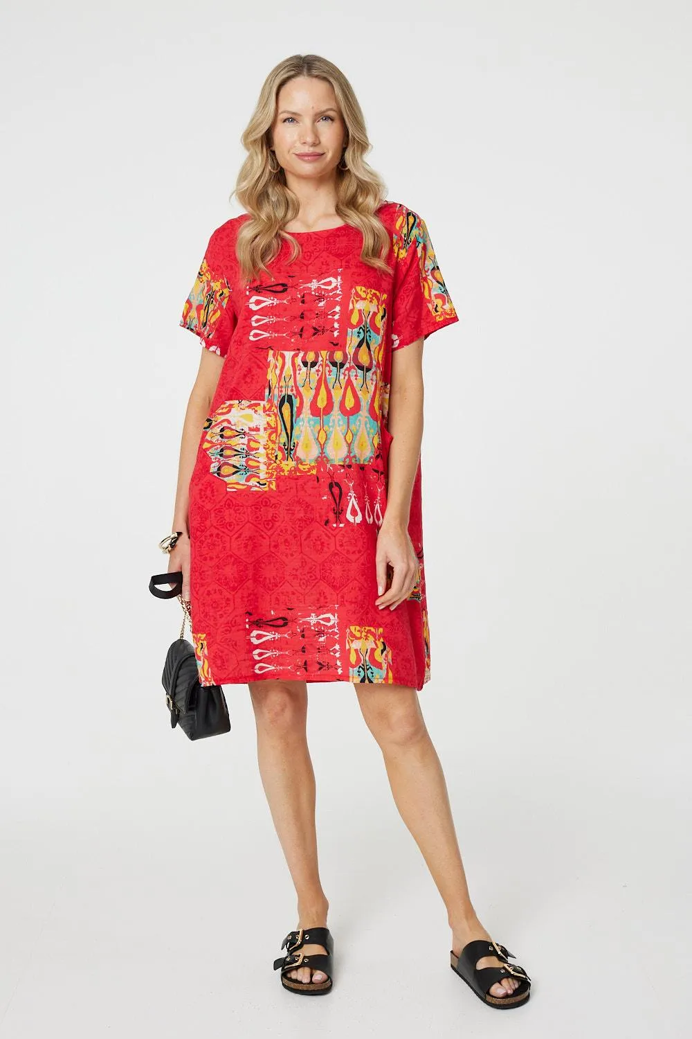 Printed Round Neck Relaxed Shift Dress