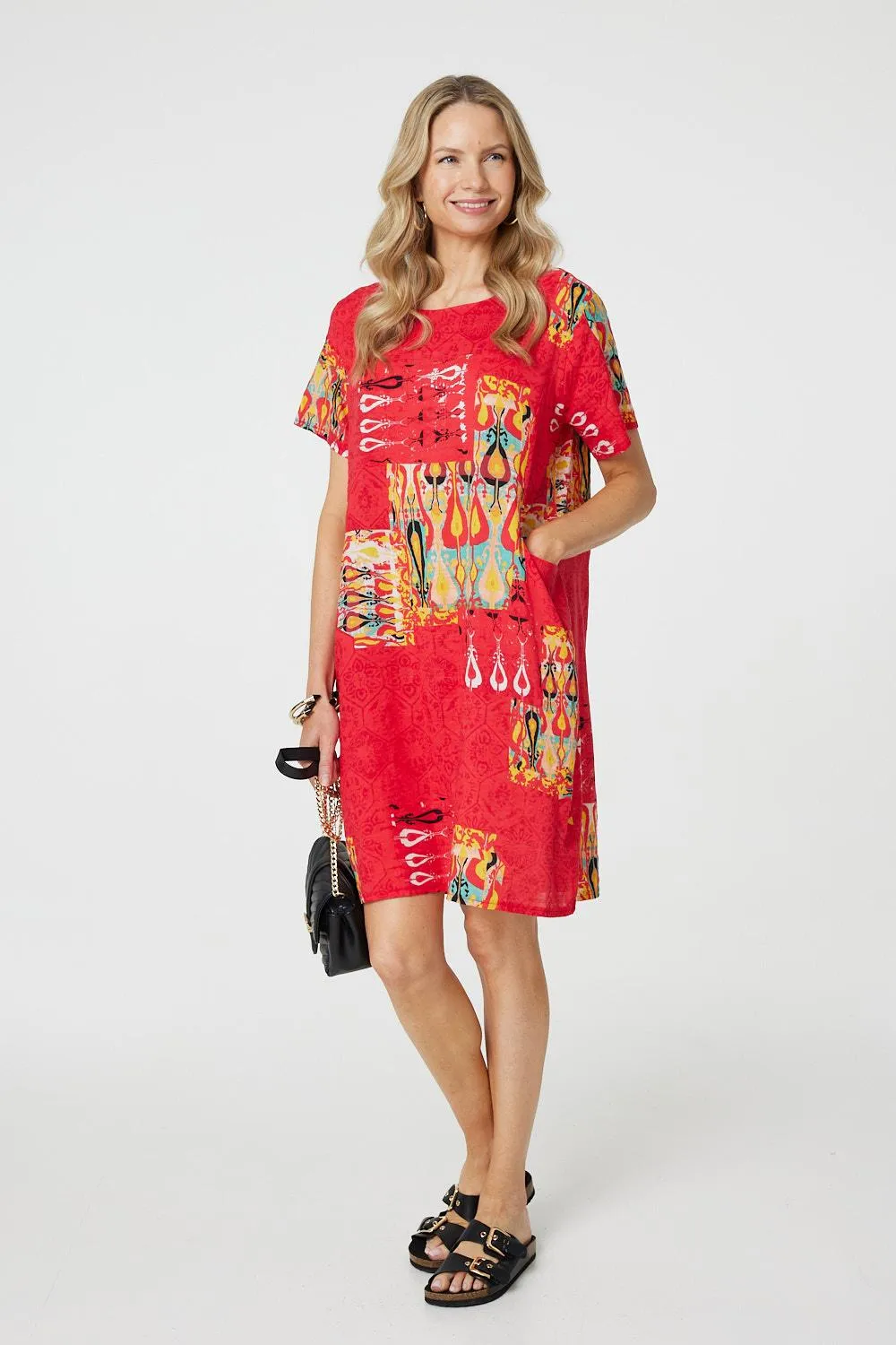 Printed Round Neck Relaxed Shift Dress