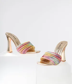 Rainbow Rhinestone & Metallic Gold Heels