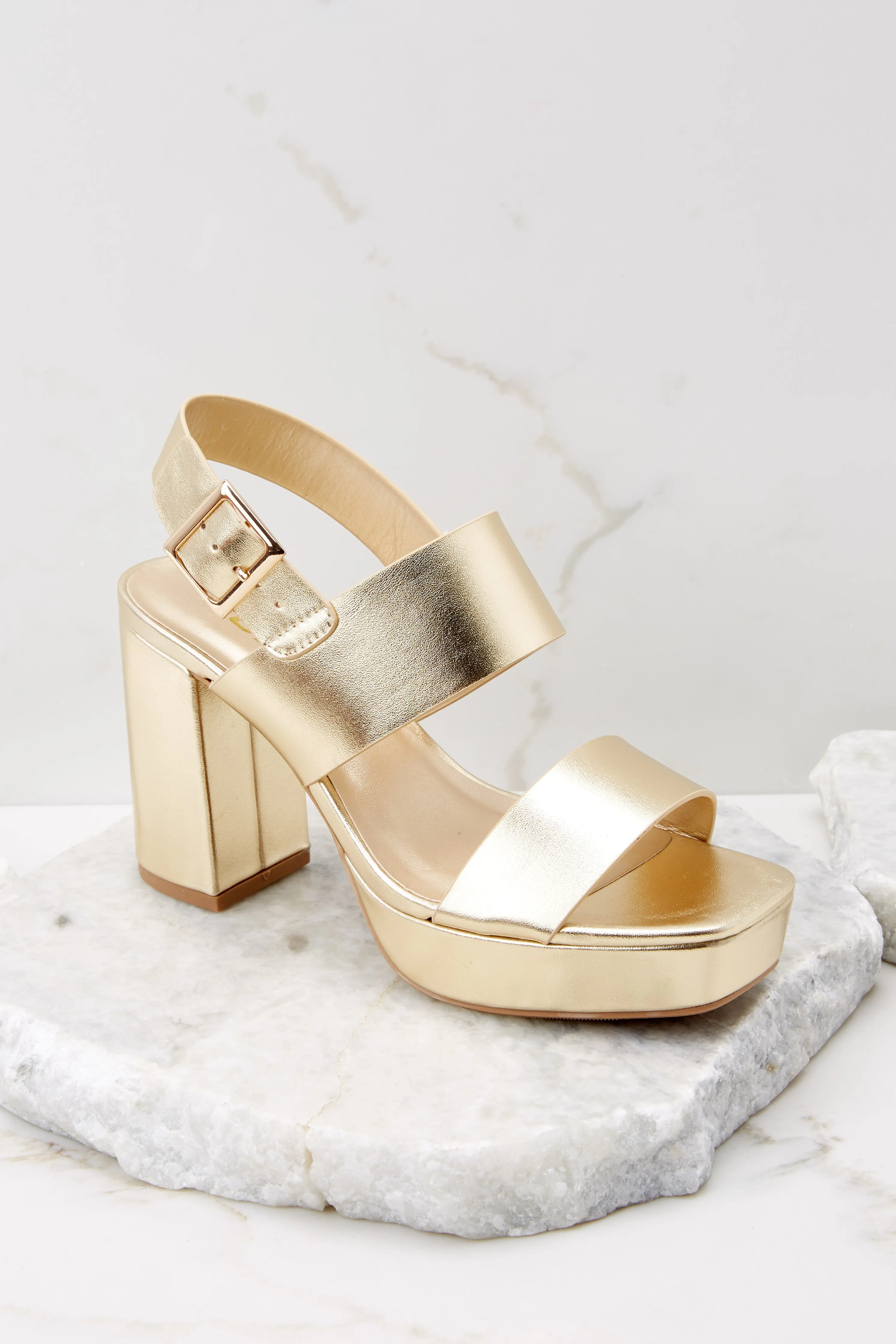 Red Carpet Treatment Gold Ankle Strap Heels