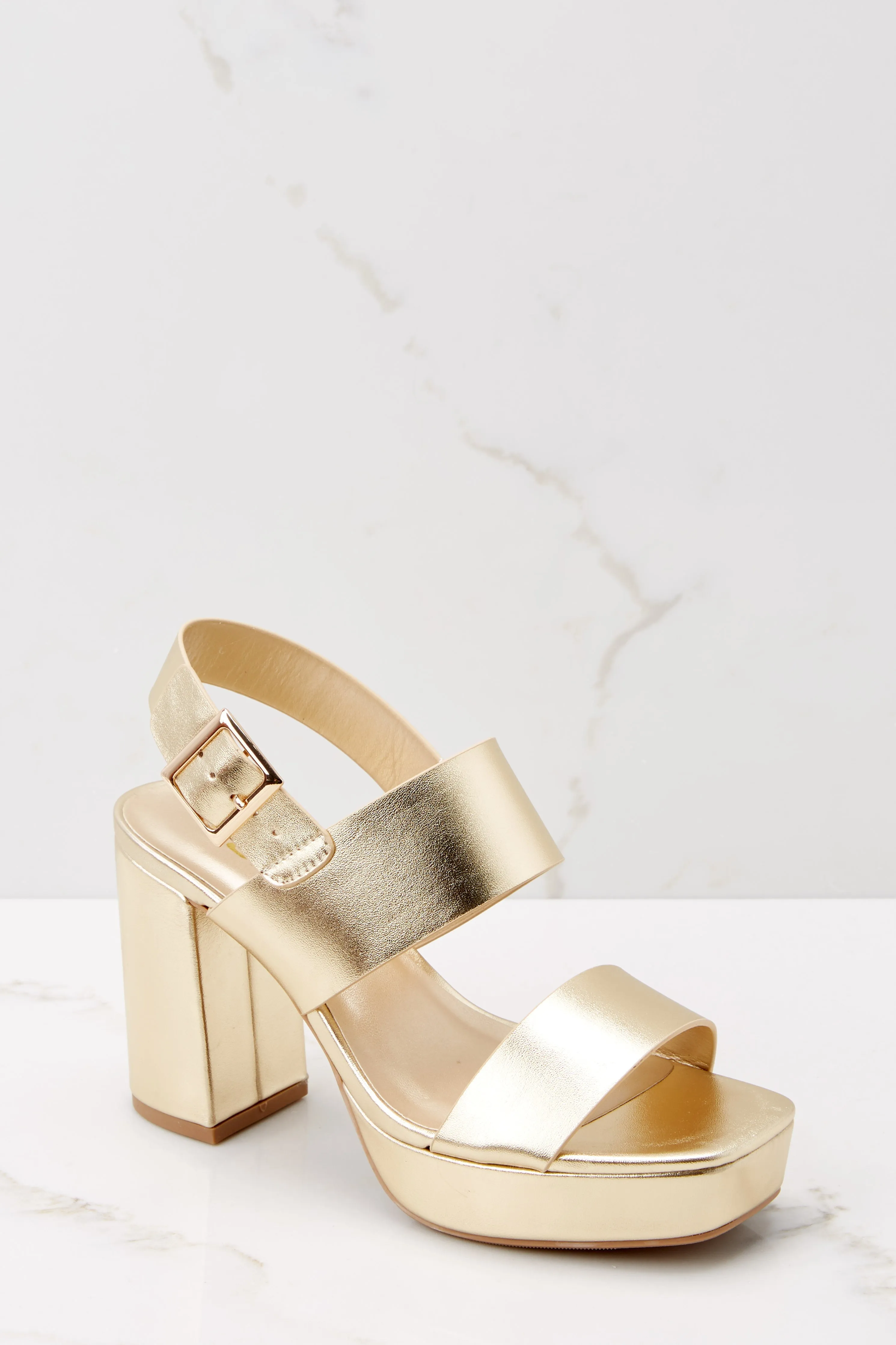 Red Carpet Treatment Gold Ankle Strap Heels