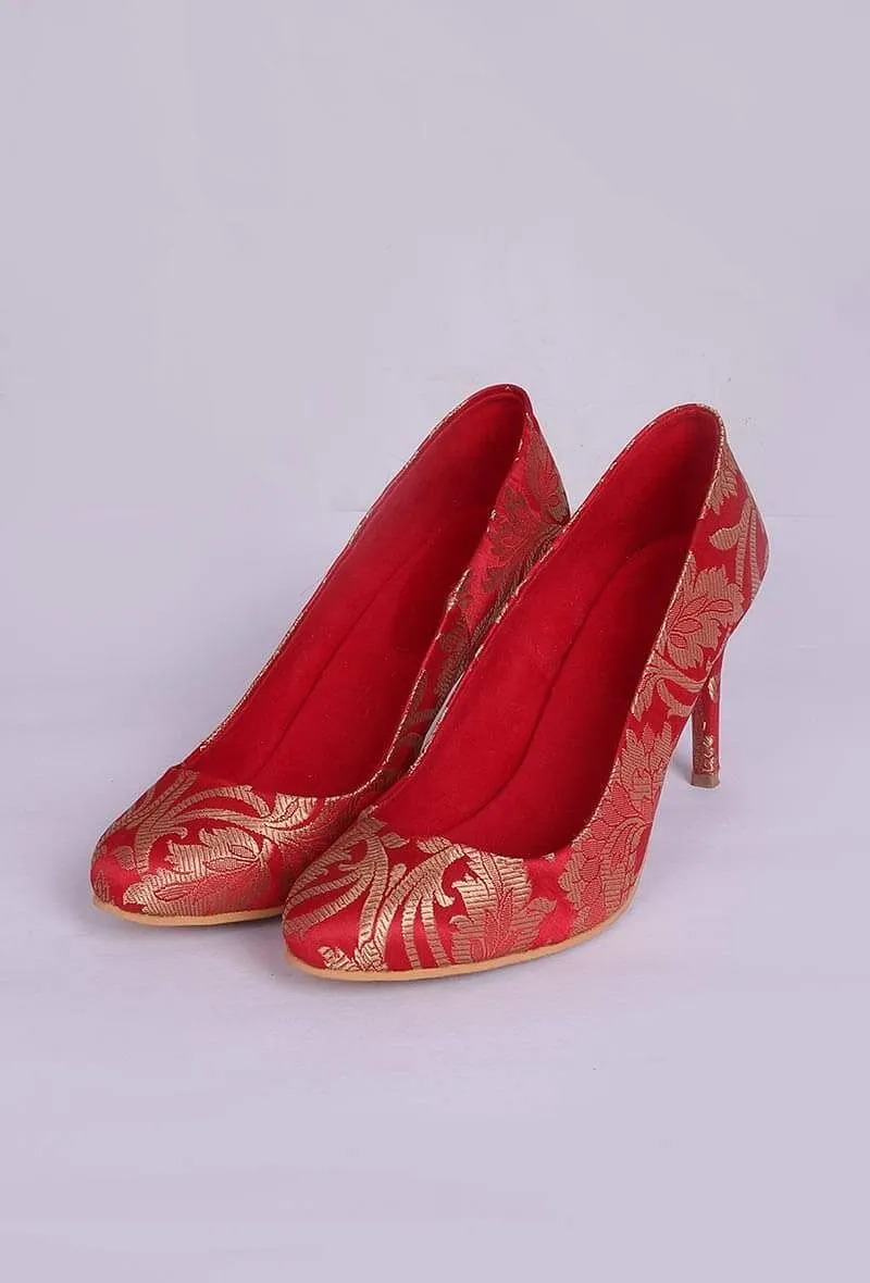 Red Pencil Heels In Brocade