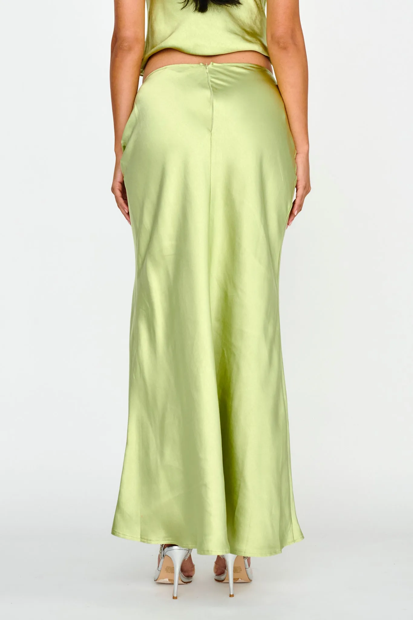 Rose Garden Satin Maxi Skirt Lime