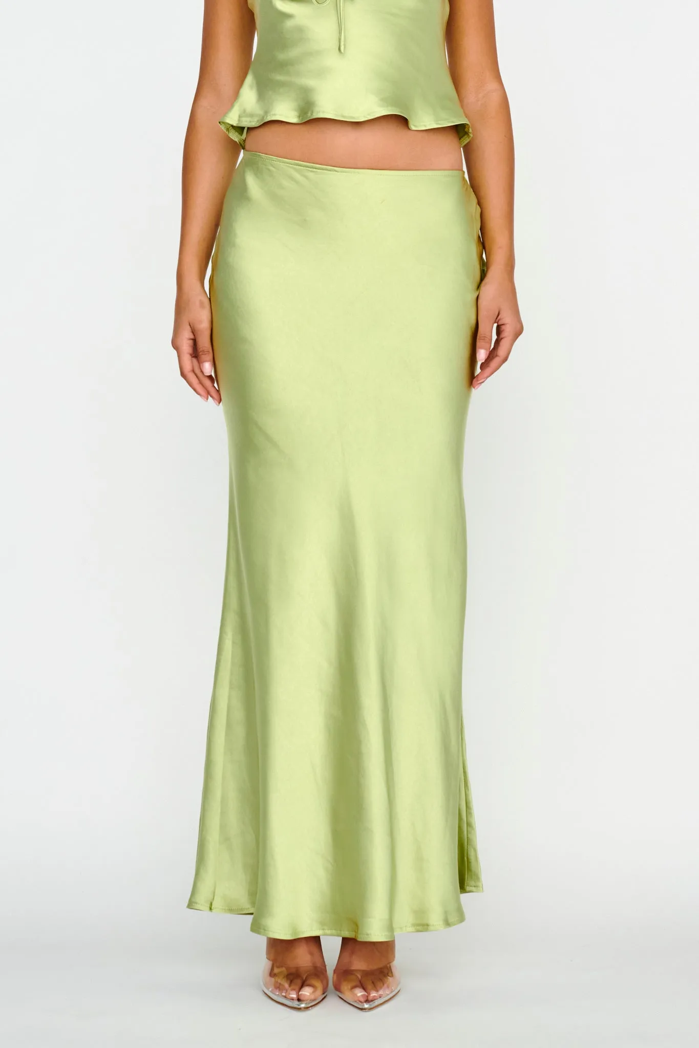 Rose Garden Satin Maxi Skirt Lime