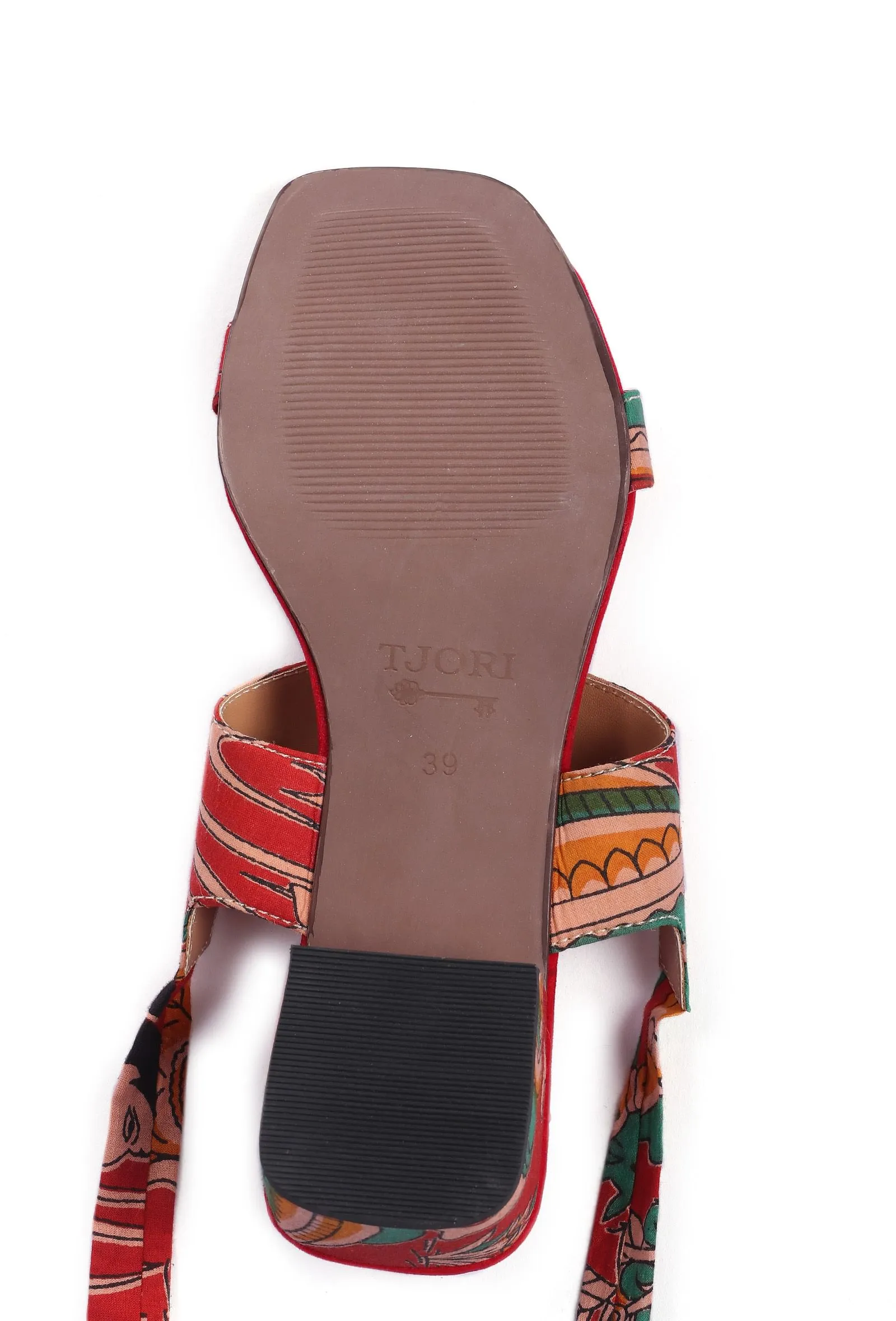 Scarlet Red Kalamkari Tie Up Heels