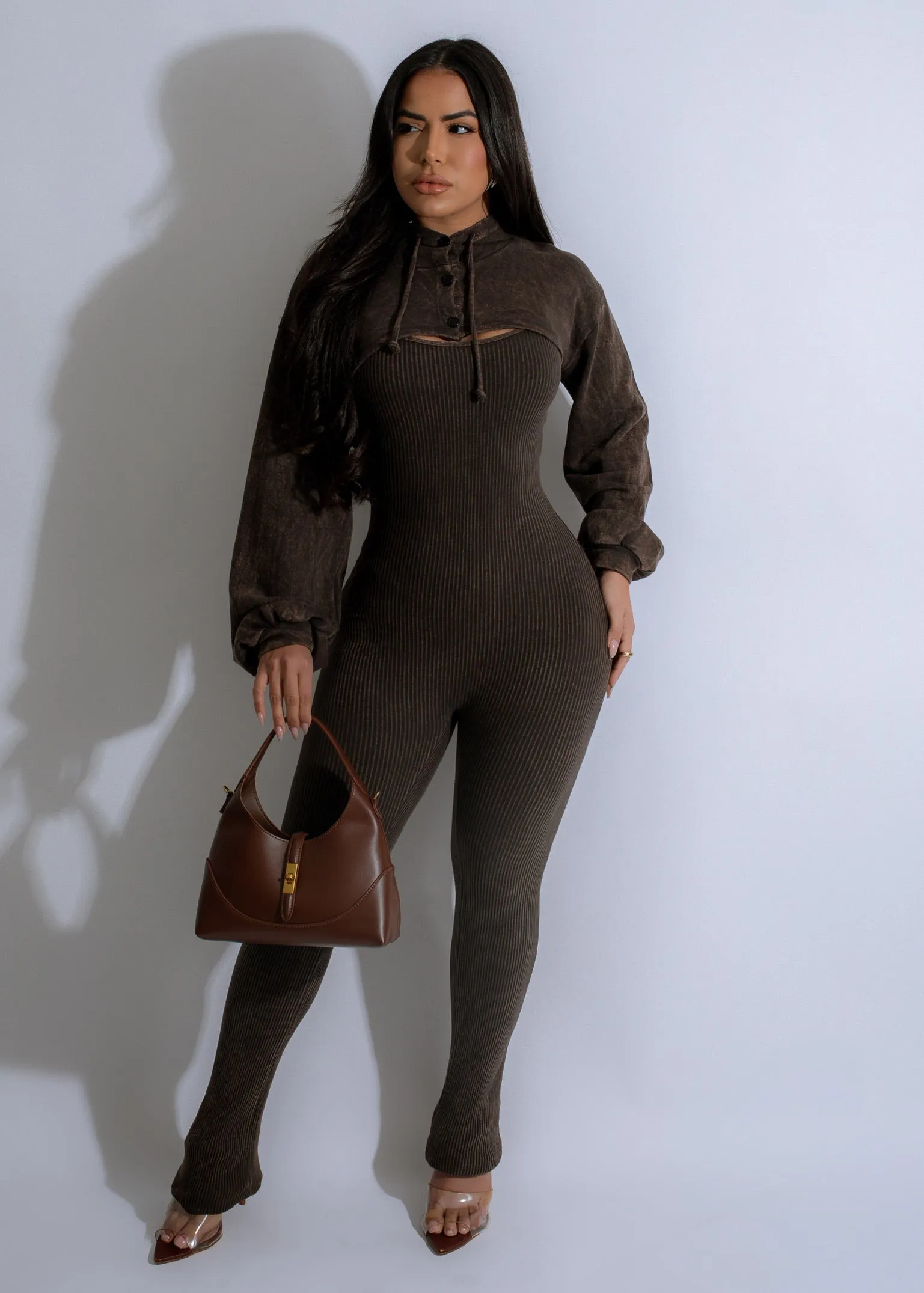 Shadow Street Ribbed Jumpsuit Brown