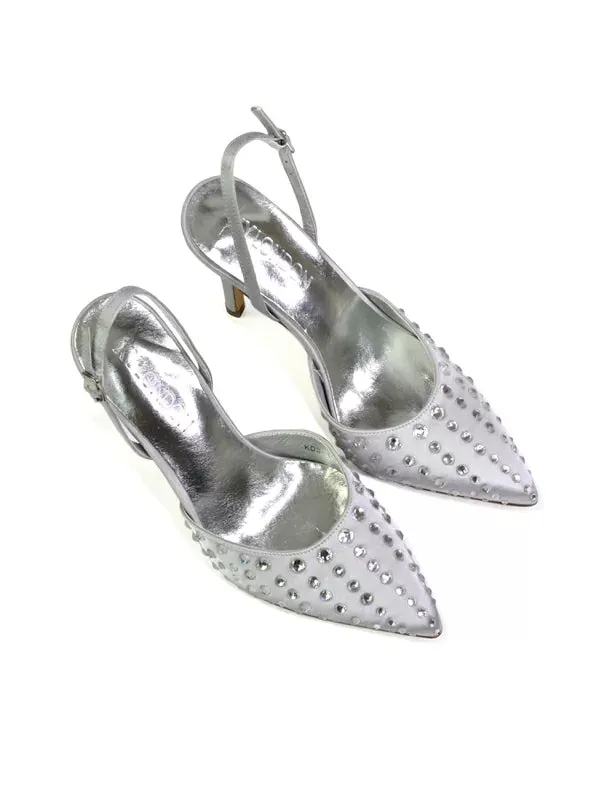 Shelly Strappy Slingback Pointed Toe Diamante Stiletto Bridal Heels in Silver