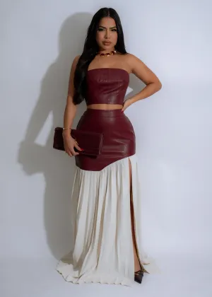 She's Modest Faux Leather Skirt Set Red