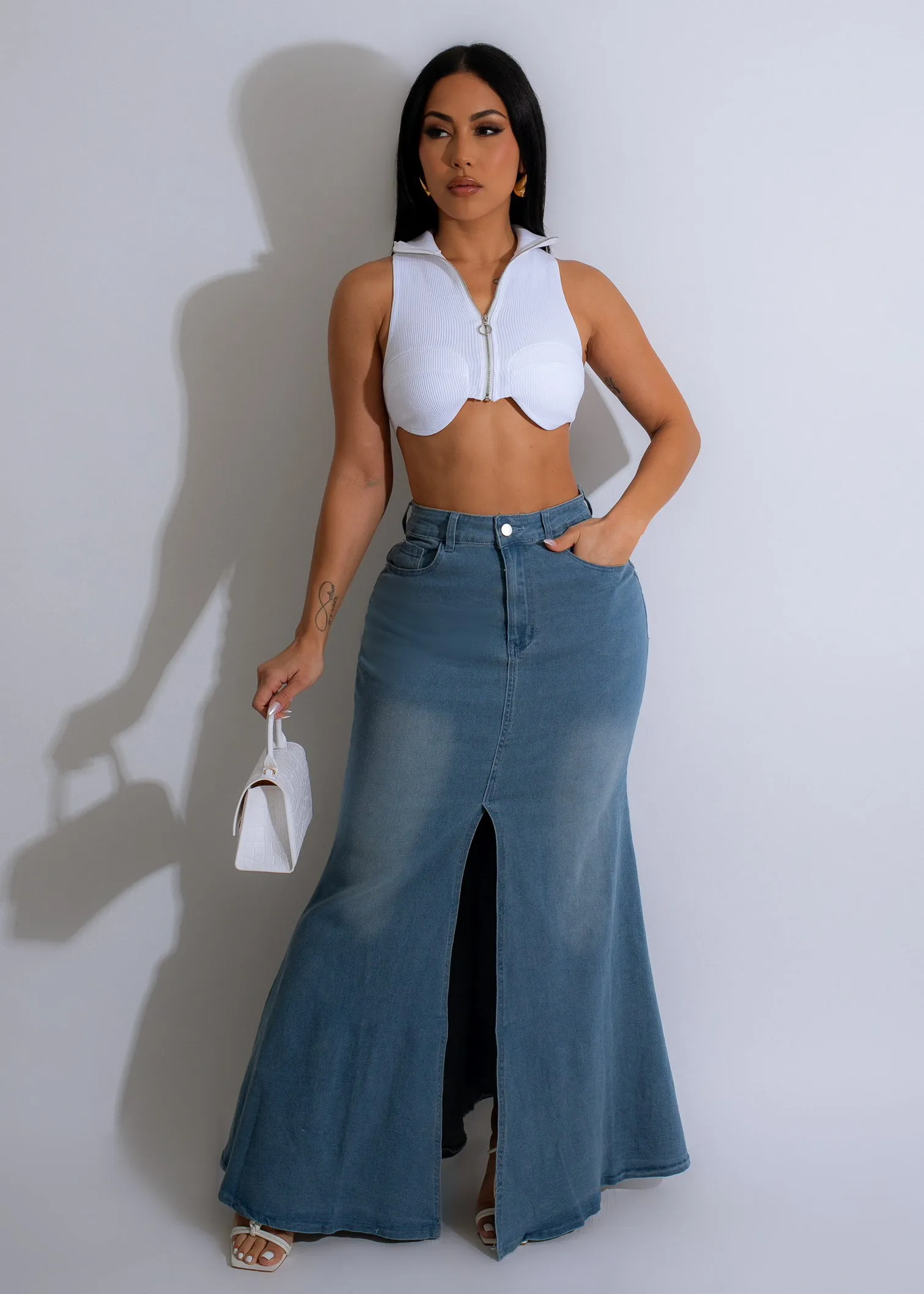 She's On Trend Denim Maxi Skirt