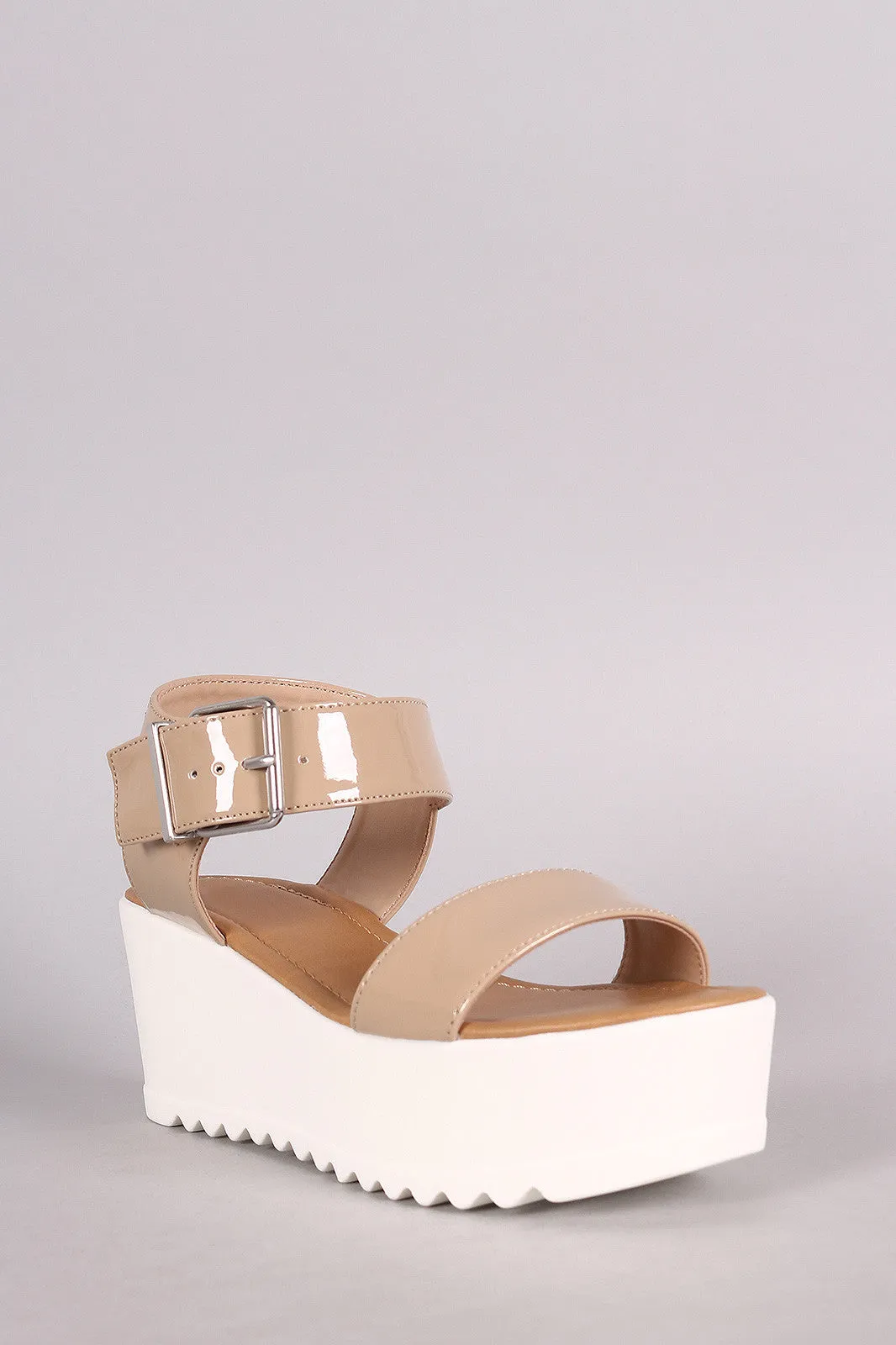 Soda Patent Open Toe Flatform Wedge Sandal