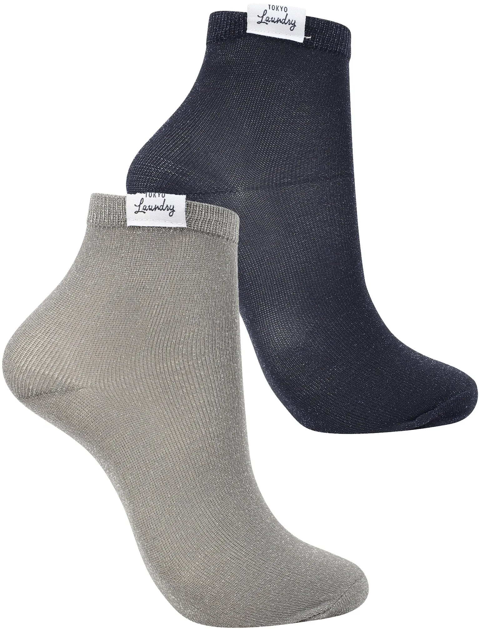 Sparkle (2 Pack) Metallic Glitter Ankle Socks in Grey / Navy - Tokyo Laundry