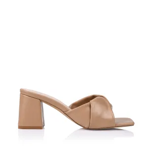 Stella Block Heel Mules - Dark Camel Smooth