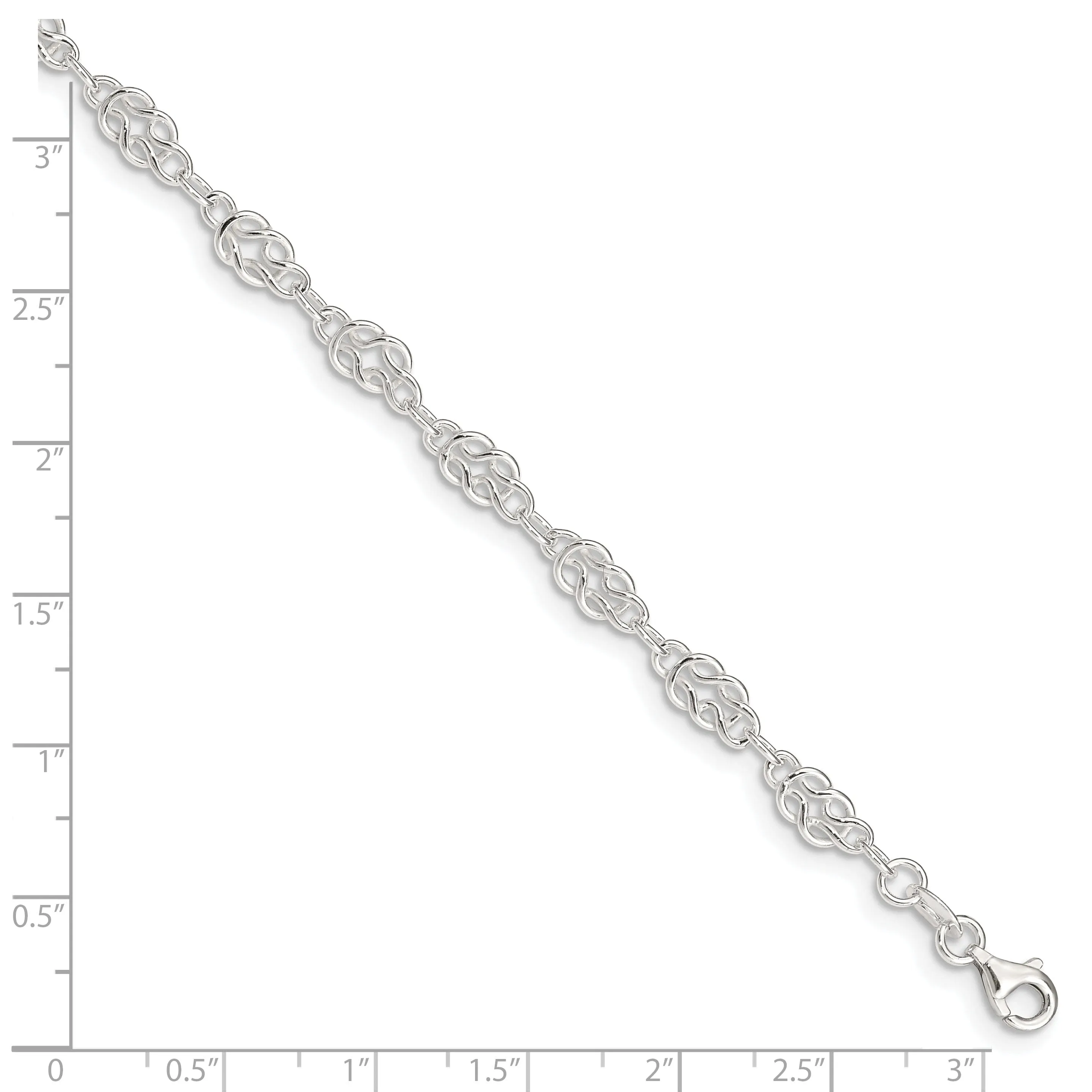 Sterling Silver 9inch Solid Fancy Knot-Link Anklet