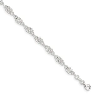 Sterling Silver 9inch Solid Fancy Knot-Link Anklet