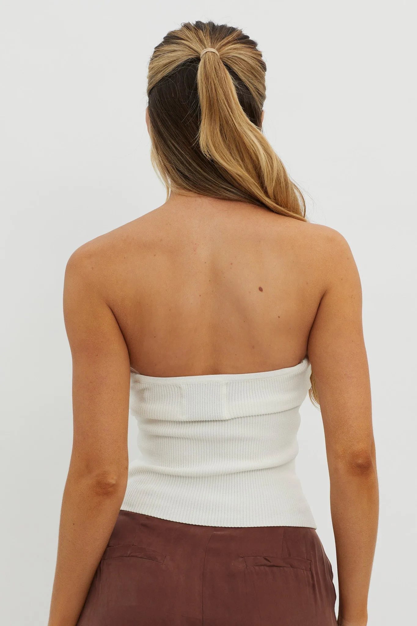 Teagan Strapless Ribbed Knit Top White