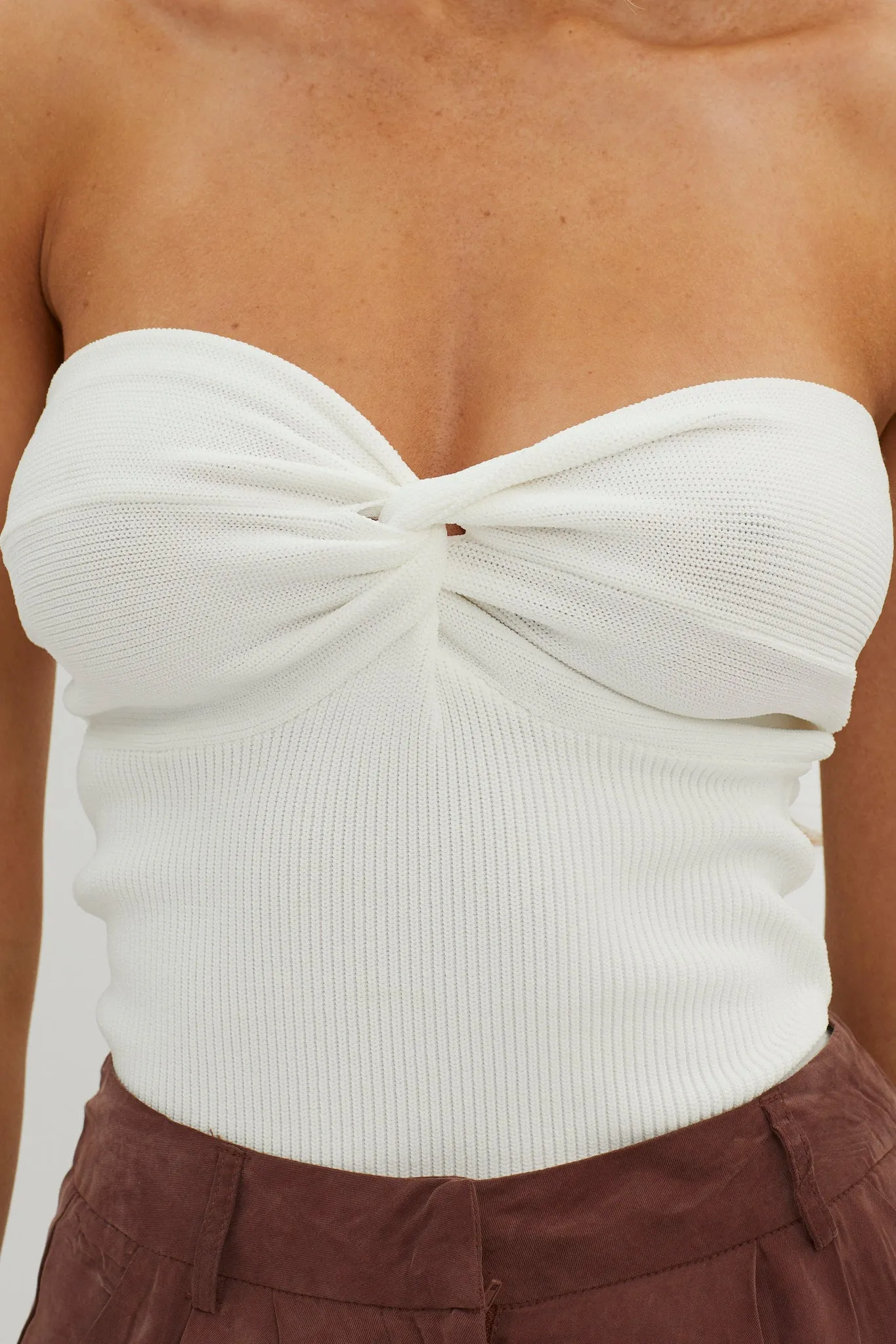 Teagan Strapless Ribbed Knit Top White