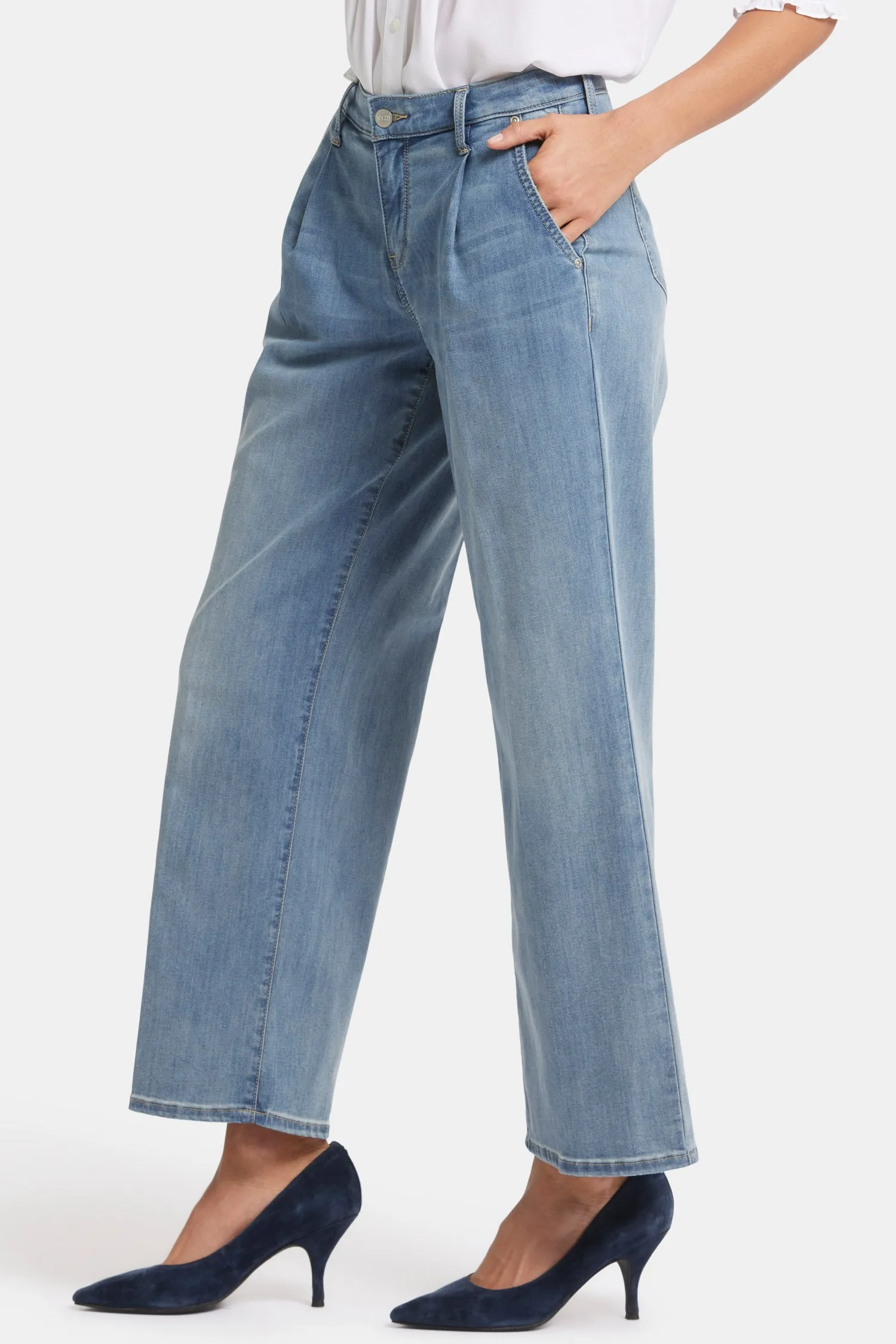 Teresa Wide Leg Ankle Jeans In Petite - Indigo Stream