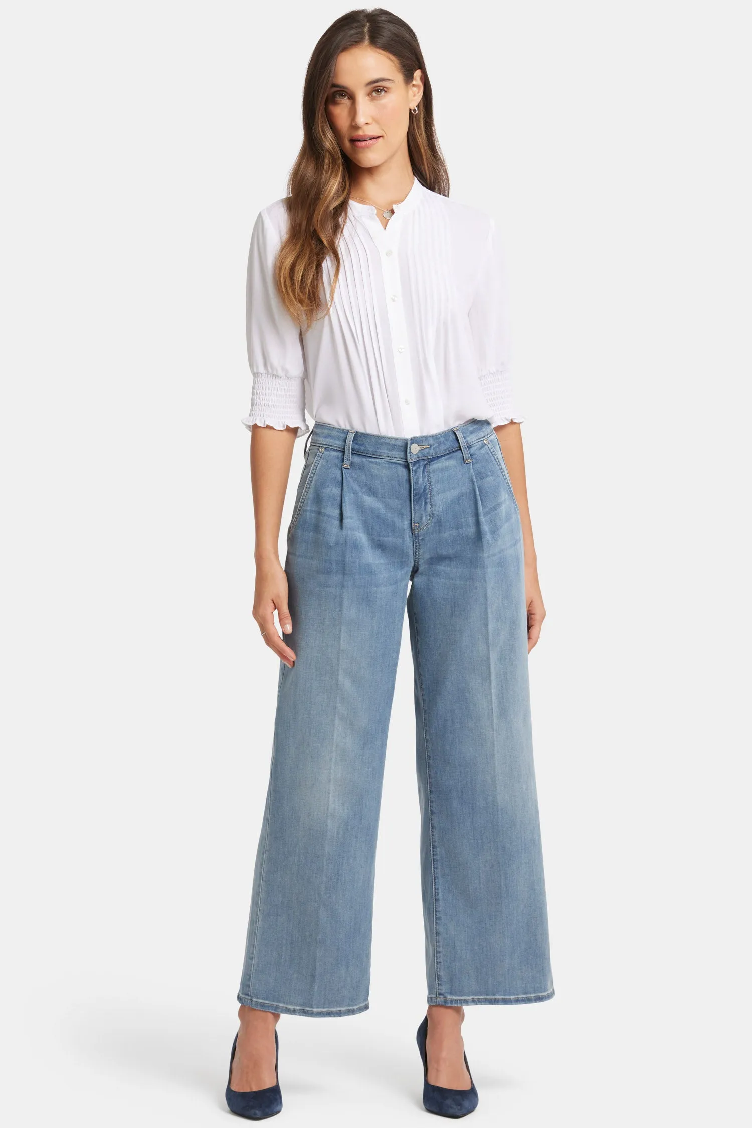 Teresa Wide Leg Ankle Jeans In Petite - Indigo Stream