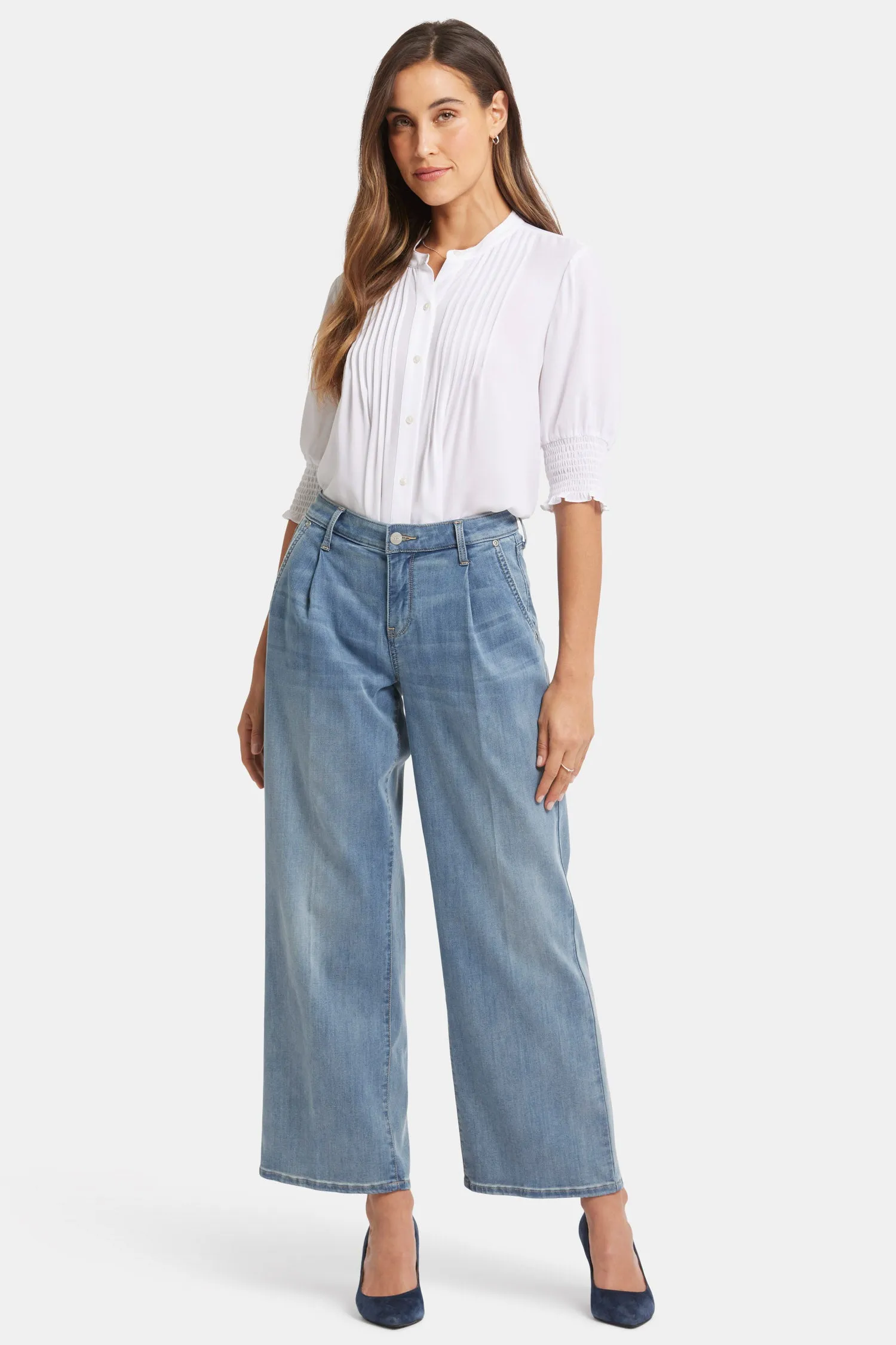 Teresa Wide Leg Ankle Jeans In Petite - Indigo Stream