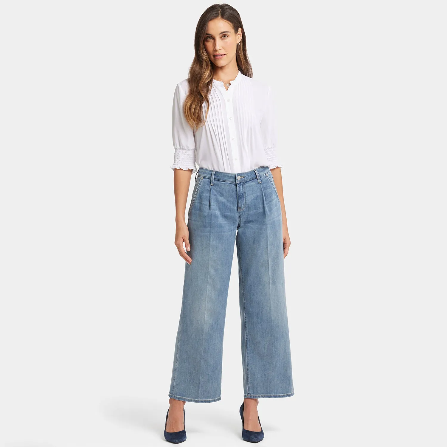 Teresa Wide Leg Ankle Jeans In Petite - Indigo Stream