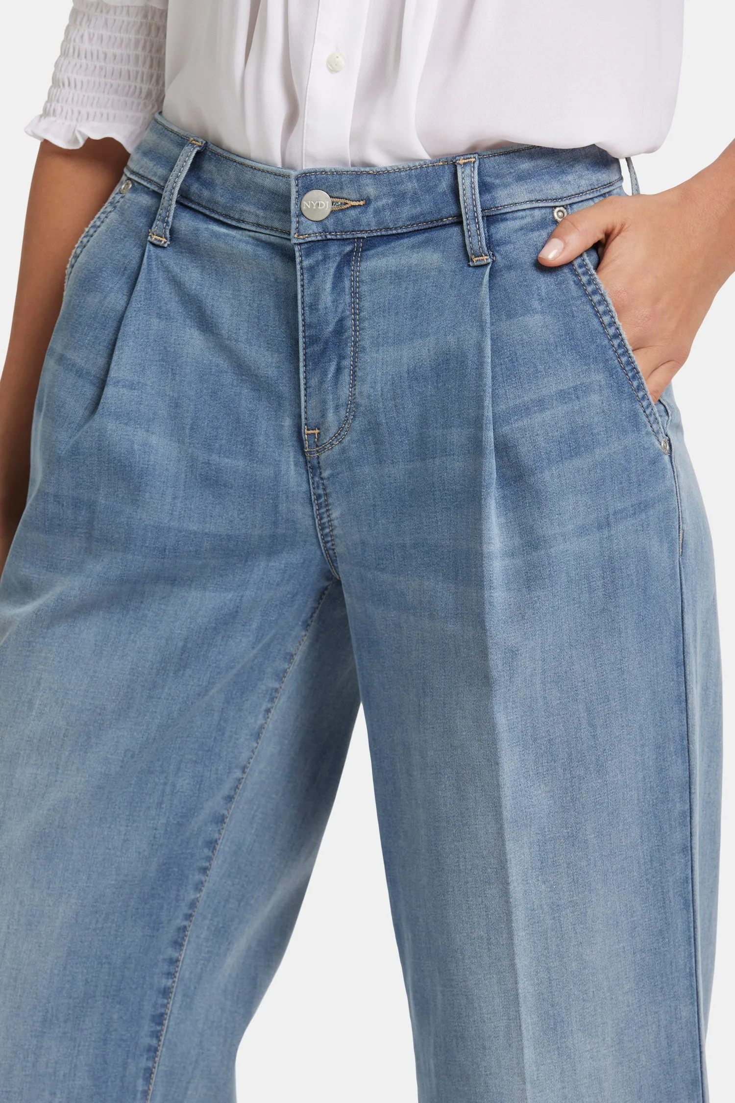 Teresa Wide Leg Ankle Jeans In Petite - Indigo Stream