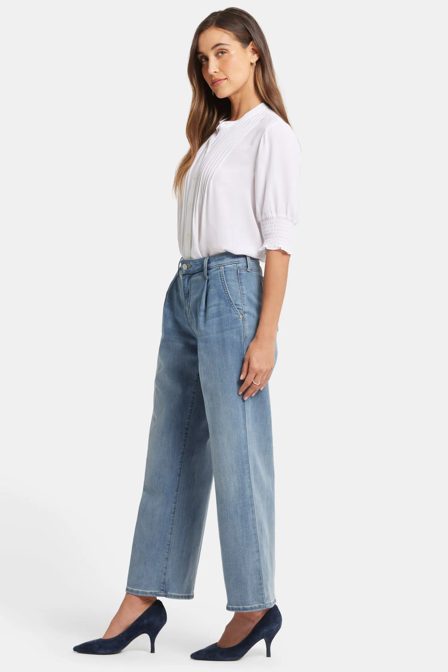 Teresa Wide Leg Ankle Jeans In Petite - Indigo Stream