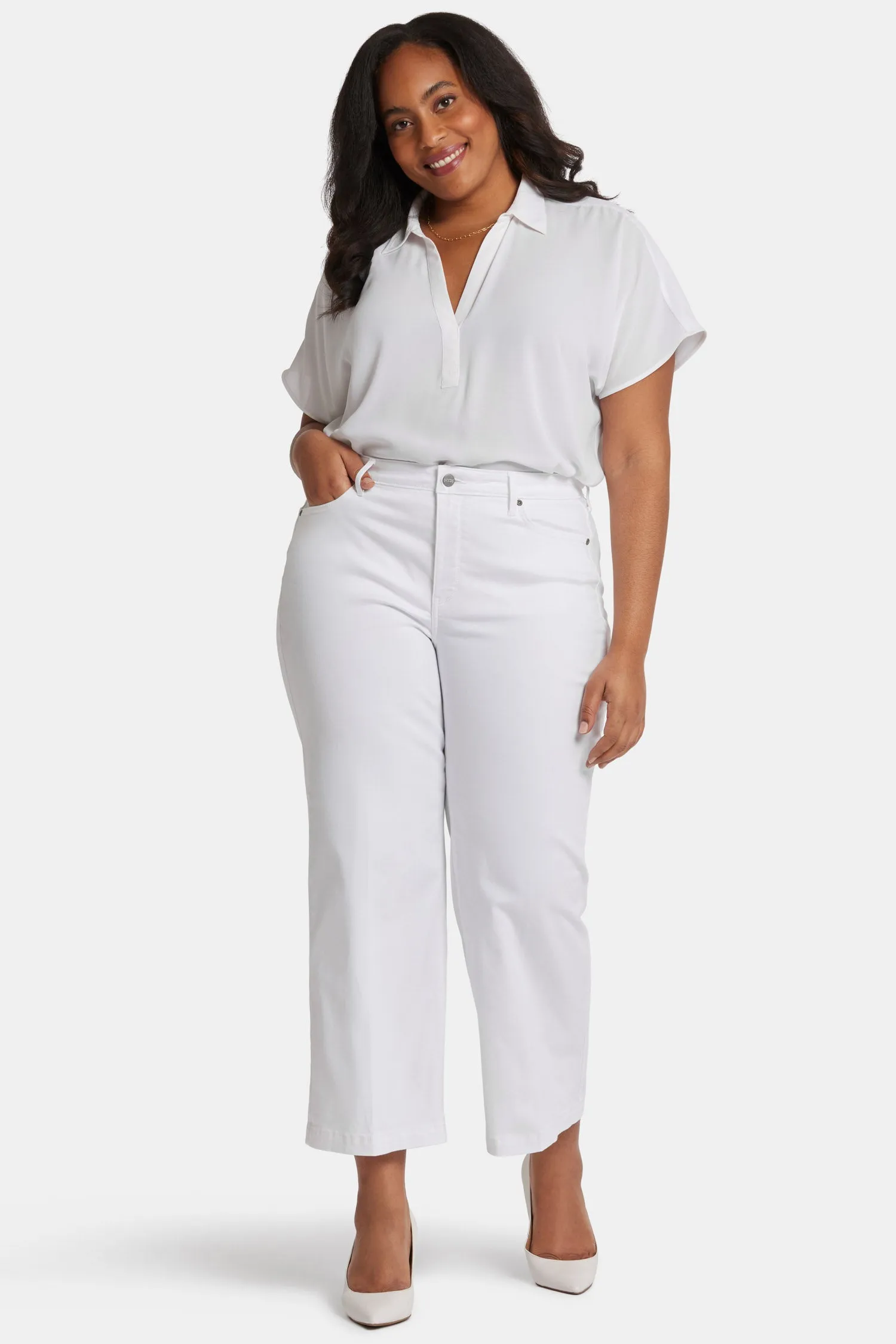 Teresa Wide Leg Ankle Jeans in Plus Size - Optic White