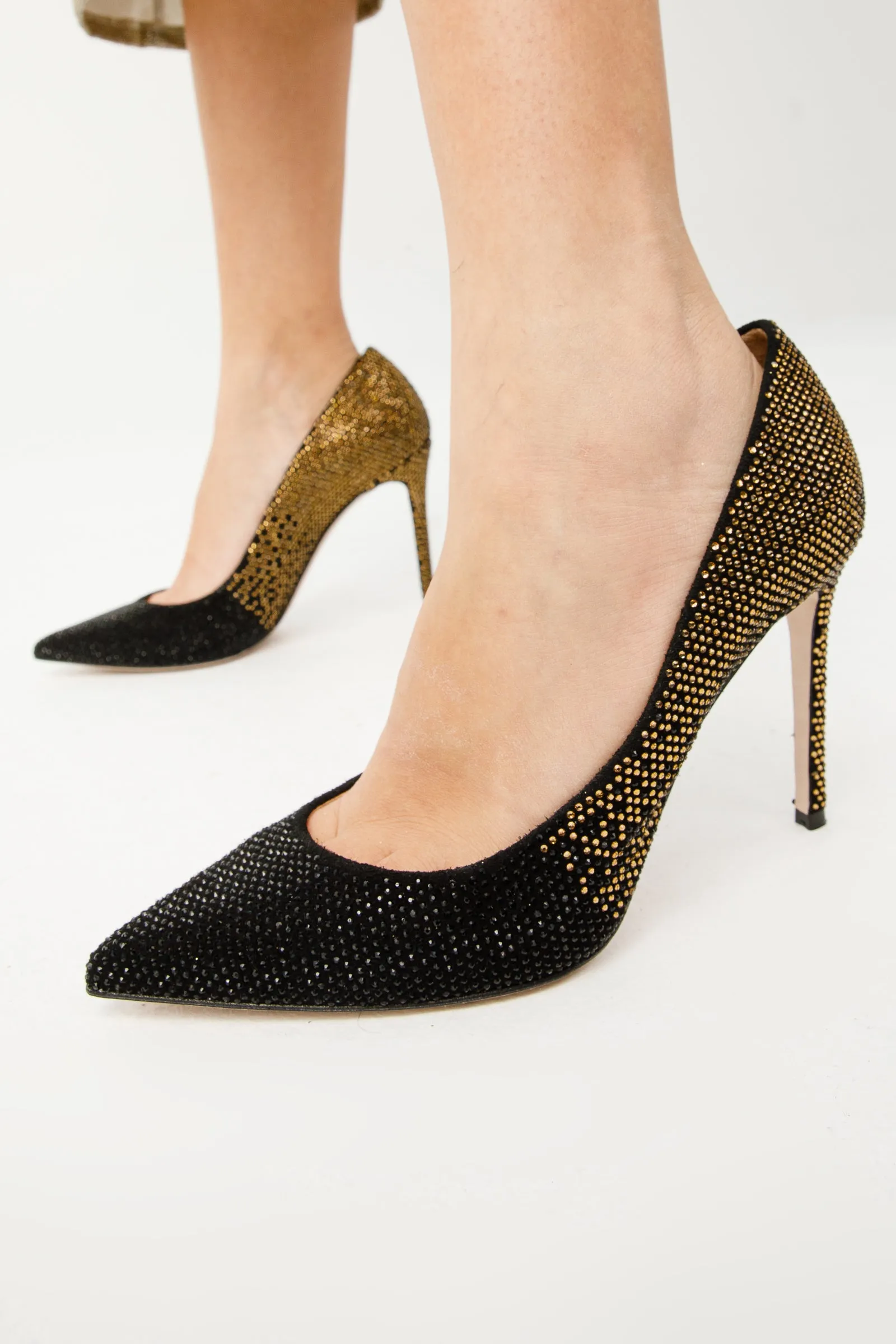 The Bago Black & Gold Glitter Leather Pump Women Shoe