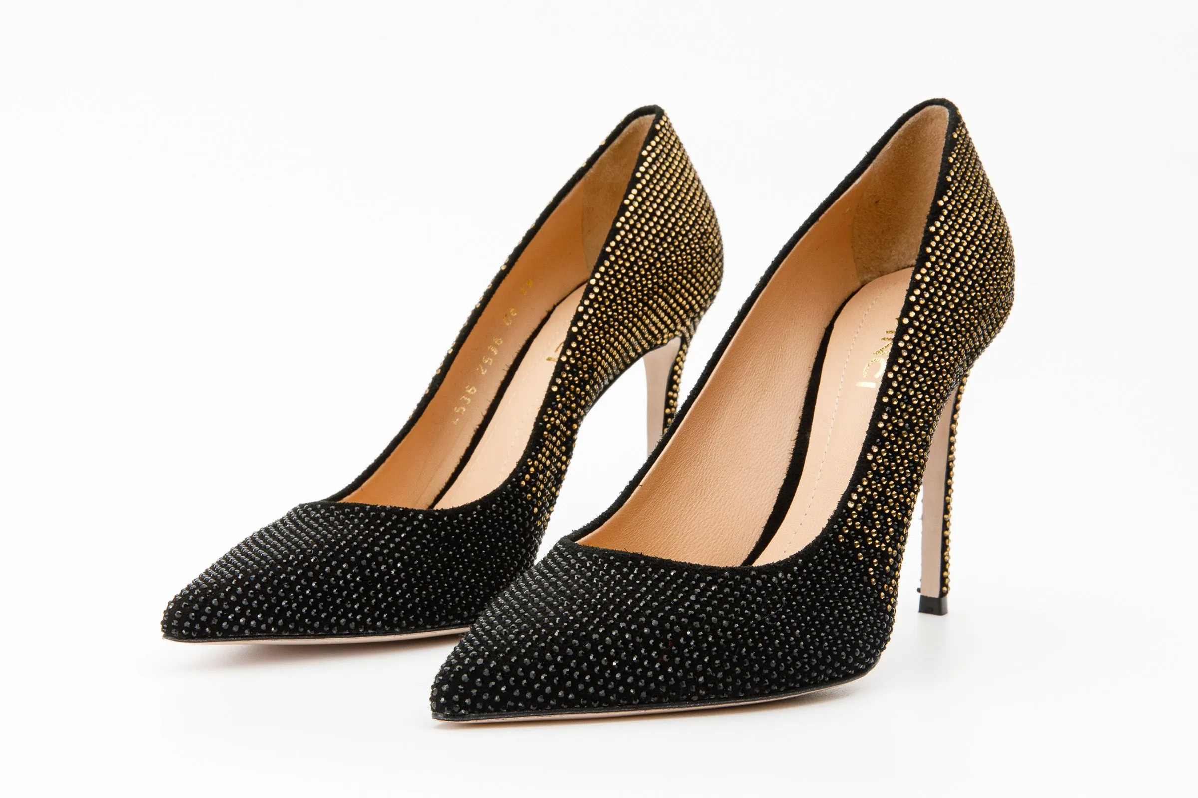 The Bago Black & Gold Glitter Leather Pump Women Shoe