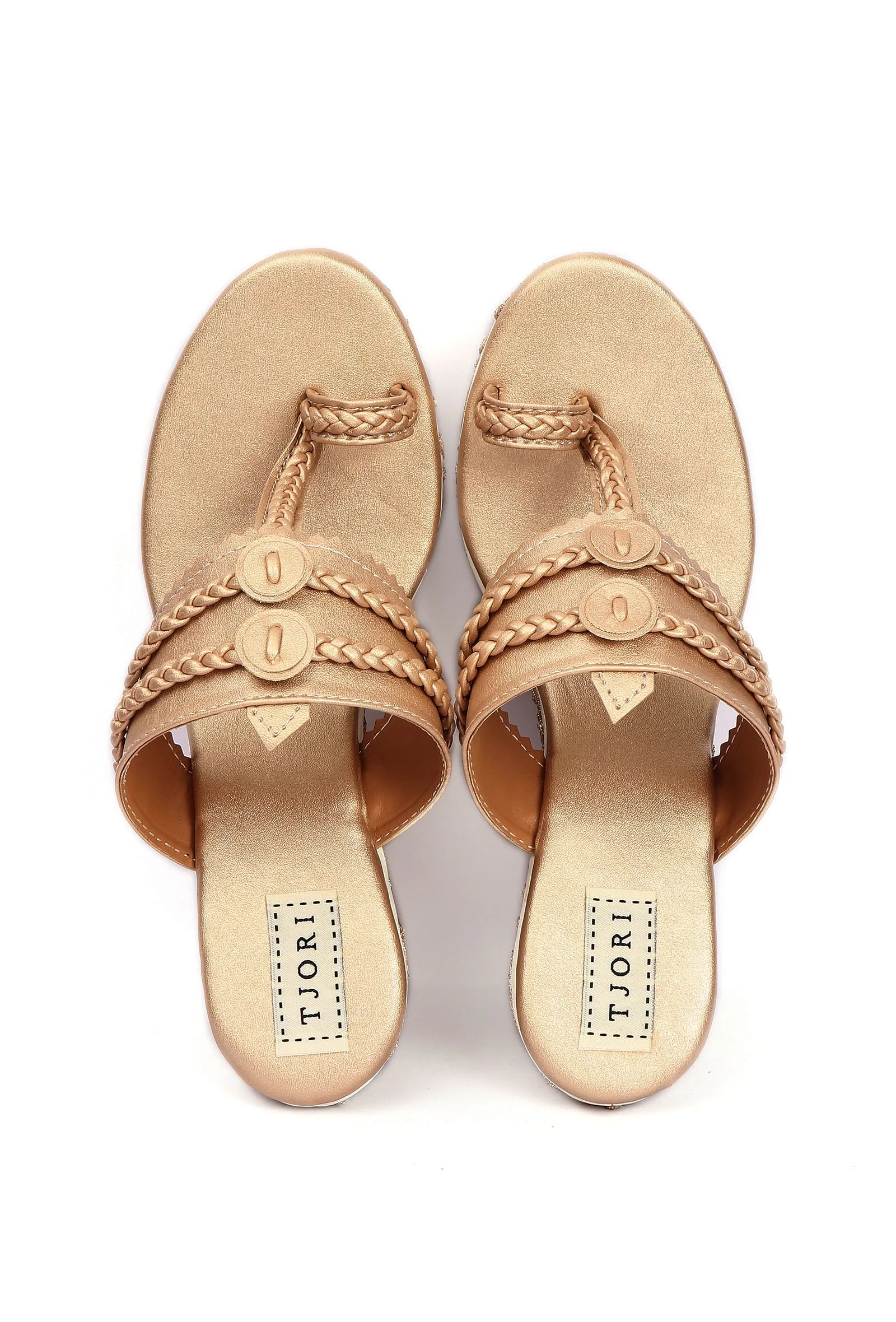 Varnika Golden Hand Embroidered Braided One Toe Wedges