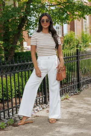 White Mid Rise Pleated Wide Leg Pants - FINAL SALE