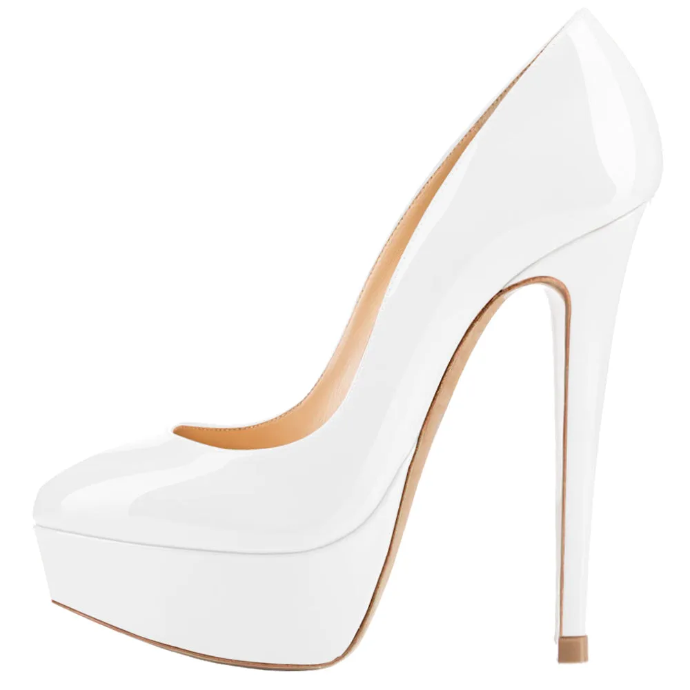 Women Sexy 14cm White Patent Pumps Party High Heels with platform