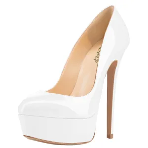 Women Sexy 14cm White Patent Pumps Party High Heels with platform