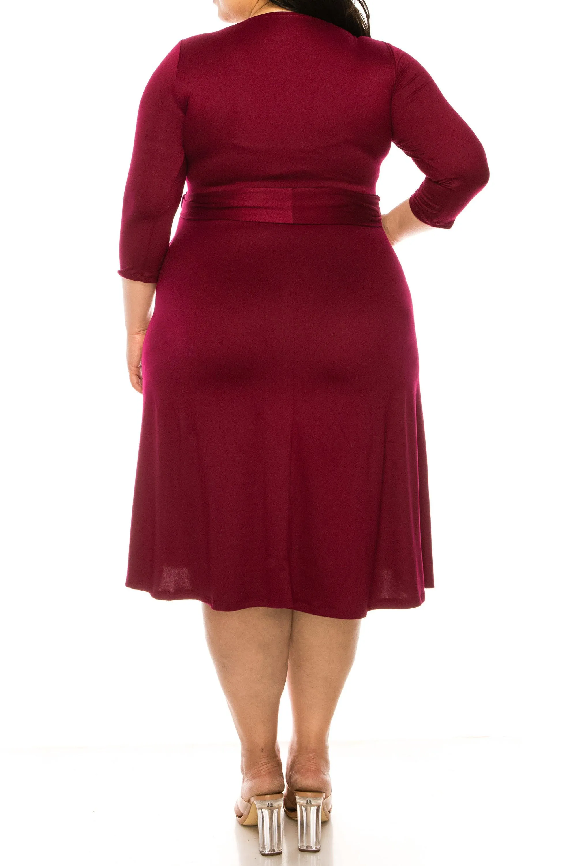 Women's Plus Size Wrap Dress 3/4 Sleeve V Neck Waist Tie